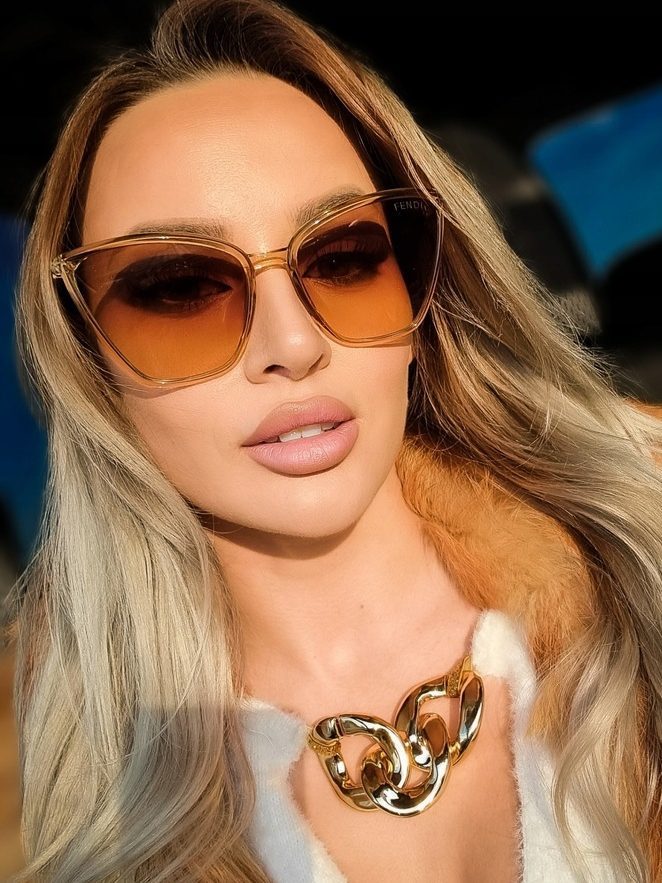 Okulary przeciwsłoneczne damskie UV400 logowane Fendi miodowe